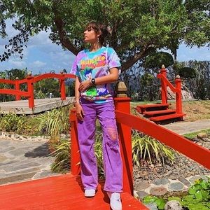 Purple Ripped High Waisted Jeans